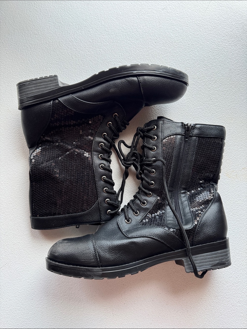 Women’s Black Sequin Lace-Up Ankle Boots